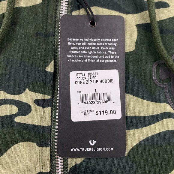 SOLD-True Religion Core Zip Up Camo Hoodie Men's Large - Picture 5 of 13